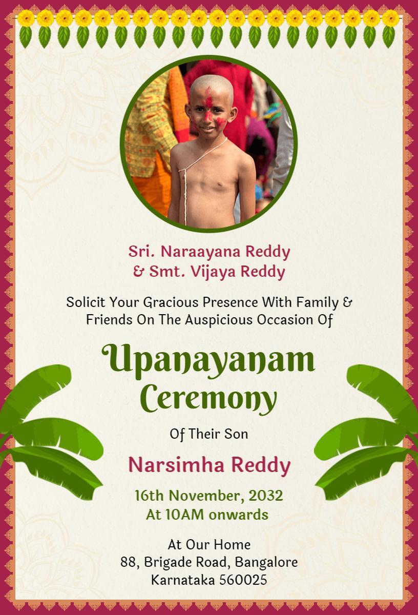 Traditional Upanayanam Blessing Ceremony Invitation Template