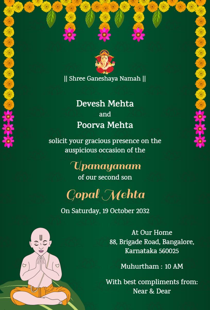Traditional Upanayanam Thread Ceremony Invitation Template