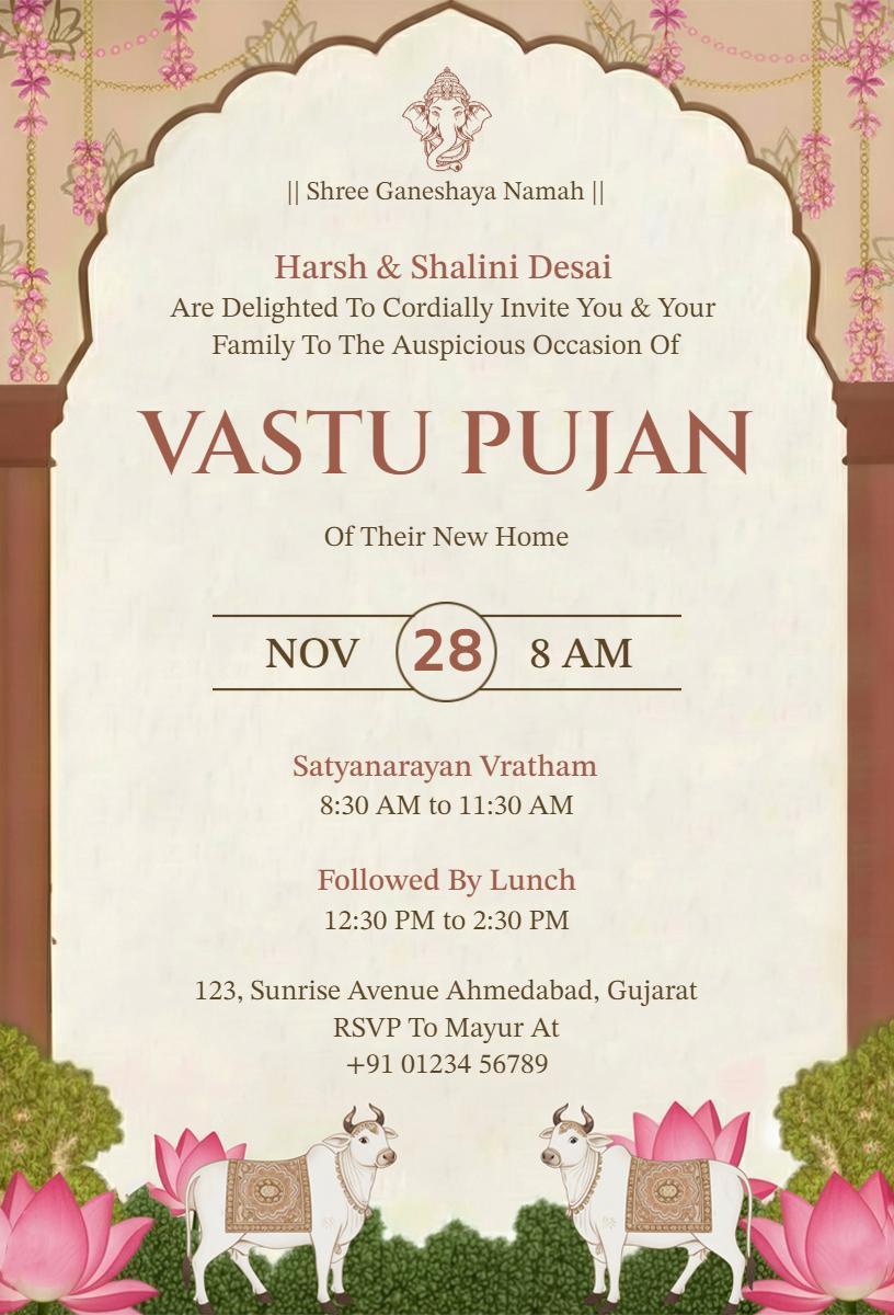 Traditional Vast Pujan Housewarming Ceremony Invitation Template