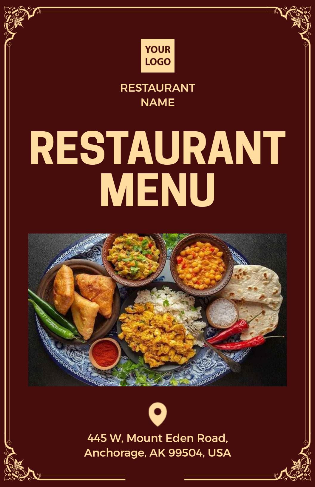 Traditional Vegetarian and Seafood Dishes Selection Restaurant Menu Template