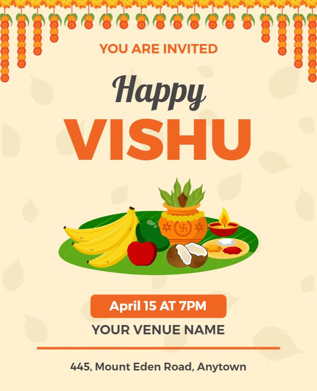 Traditional Vishu Celebration Invitation Flyer Template