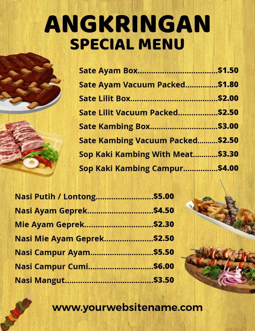 Traditional Wood Textured Angkringan Dining Menu Template