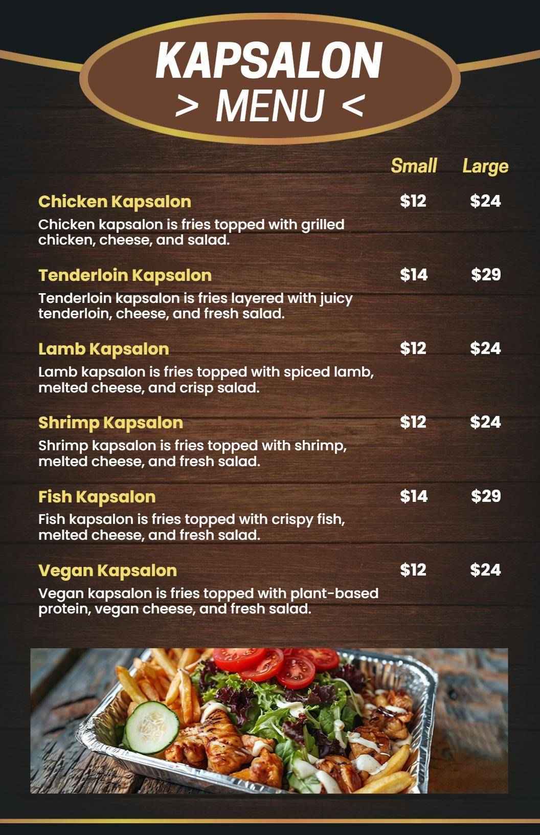 Traditional Wooden Kapsalon Varieties Menu Template