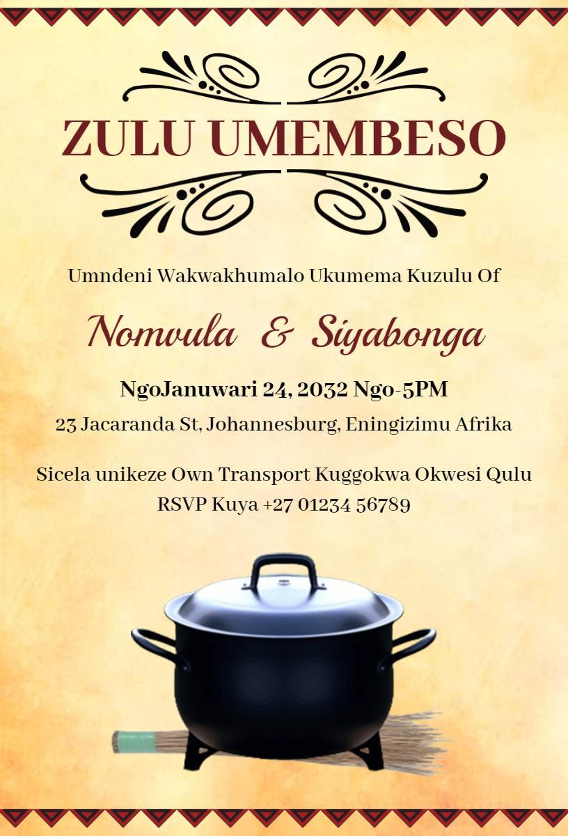 Traditional Zulu Umembeso Cultural Celebration Invitation Template