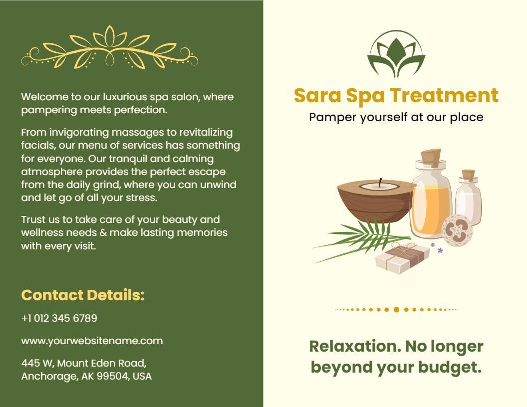 Tranquil Green Spa Treatment and Relaxation Brochure Template