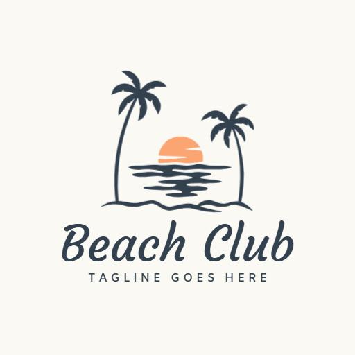 Tranquil Tropical Scene Featuring Sun and Palm Trees Beach Logo Template