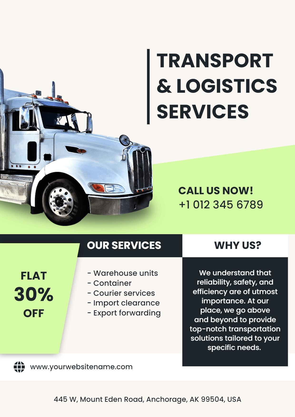 Transport and Logistics Services Promotional A4 Flyer Template