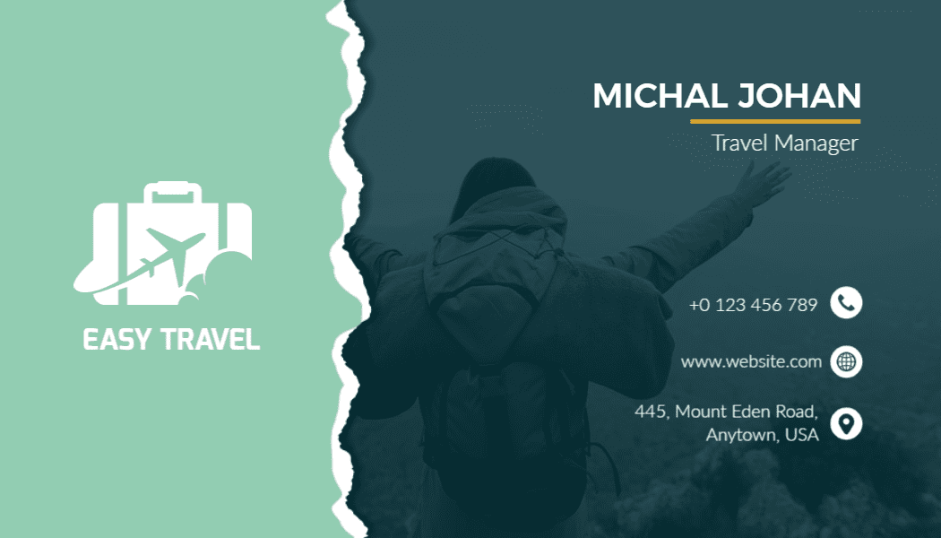 Travel Adventure Theme with Soft Green Accent Business Card Template