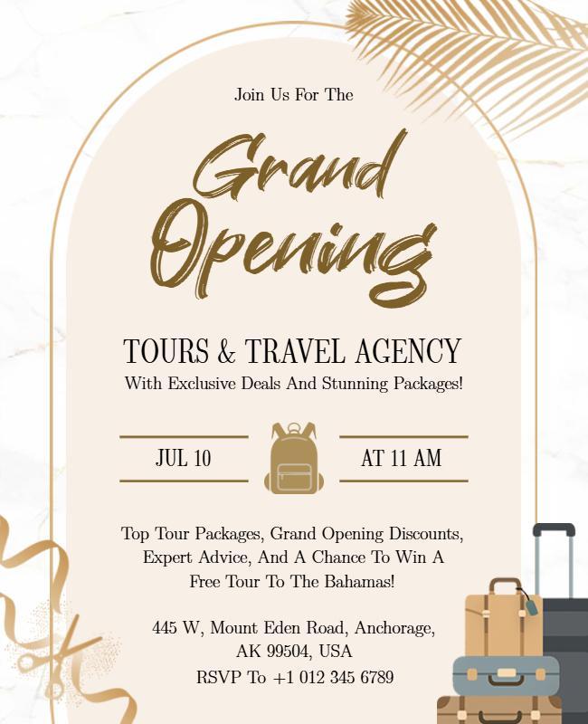 Travel Agency Grand Opening Invitation Flyer Template