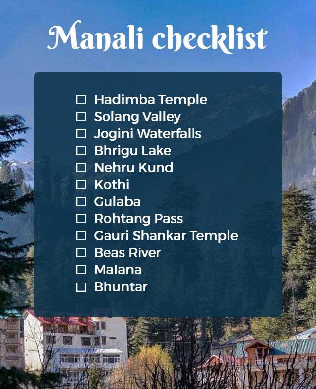 Travel Checklist for Manali Tourist Attractions Flyer Template