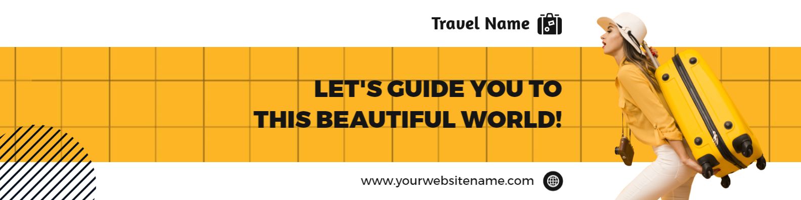 Travel Enthusiast with Yellow Suitcase LinkedIn Banner Template