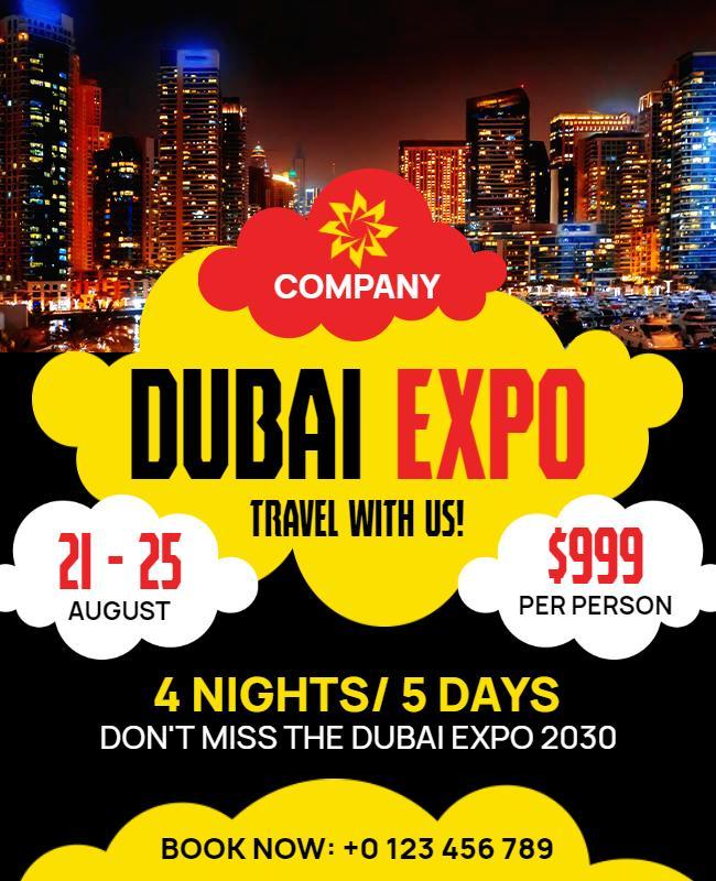 Vibrant Yellow Dubai Expo Travel Experience Flyer Template