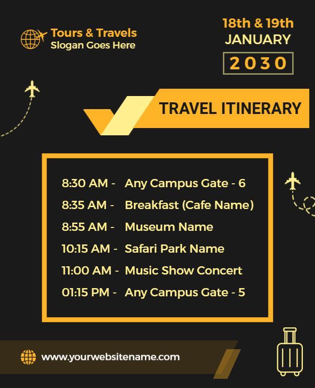 Travel Itinerary with Detailed Schedule Flyer Template