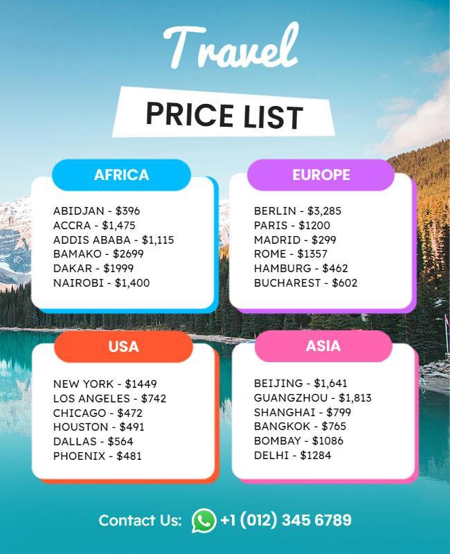 Travel Price List Destination Flyer Template