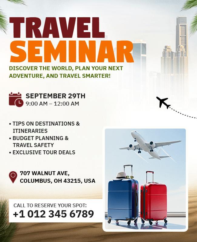 Travel Seminar Itinerary Planning Flyer Template