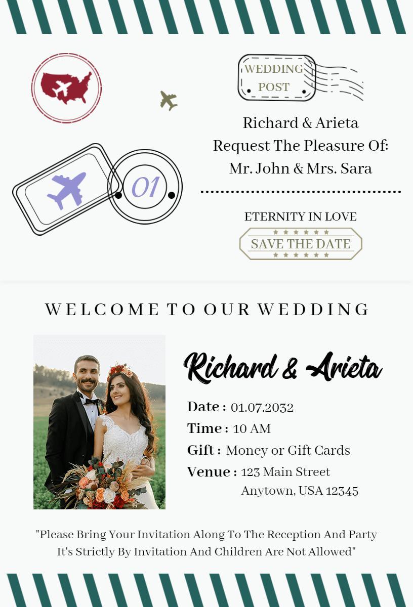 Travel-Themed Passport Wedding Celebration Invitation Template