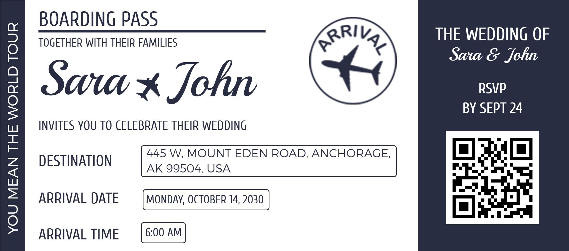 Travel-Themed Wedding Invitation Boarding Pass Design Template