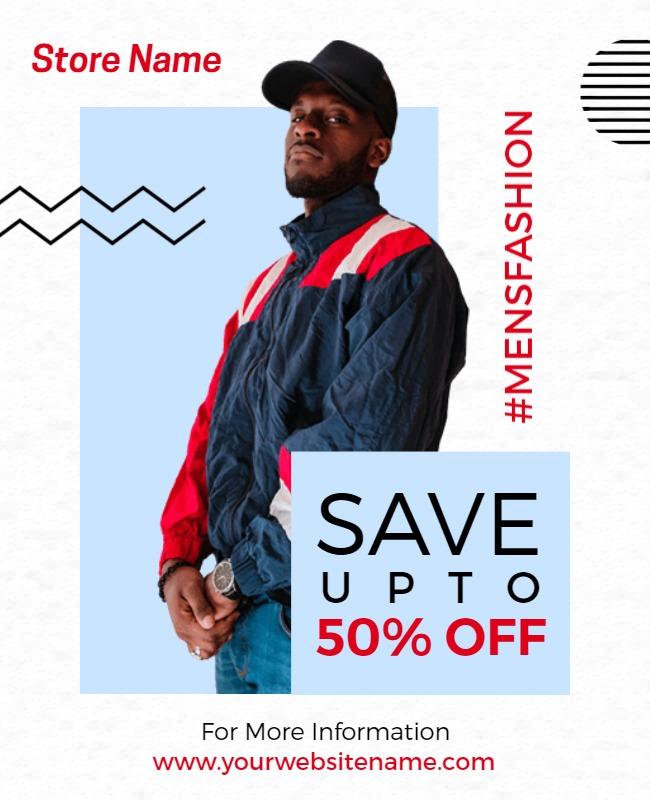Trendy Blue and Red Men's Fashion Sale Flyer Template