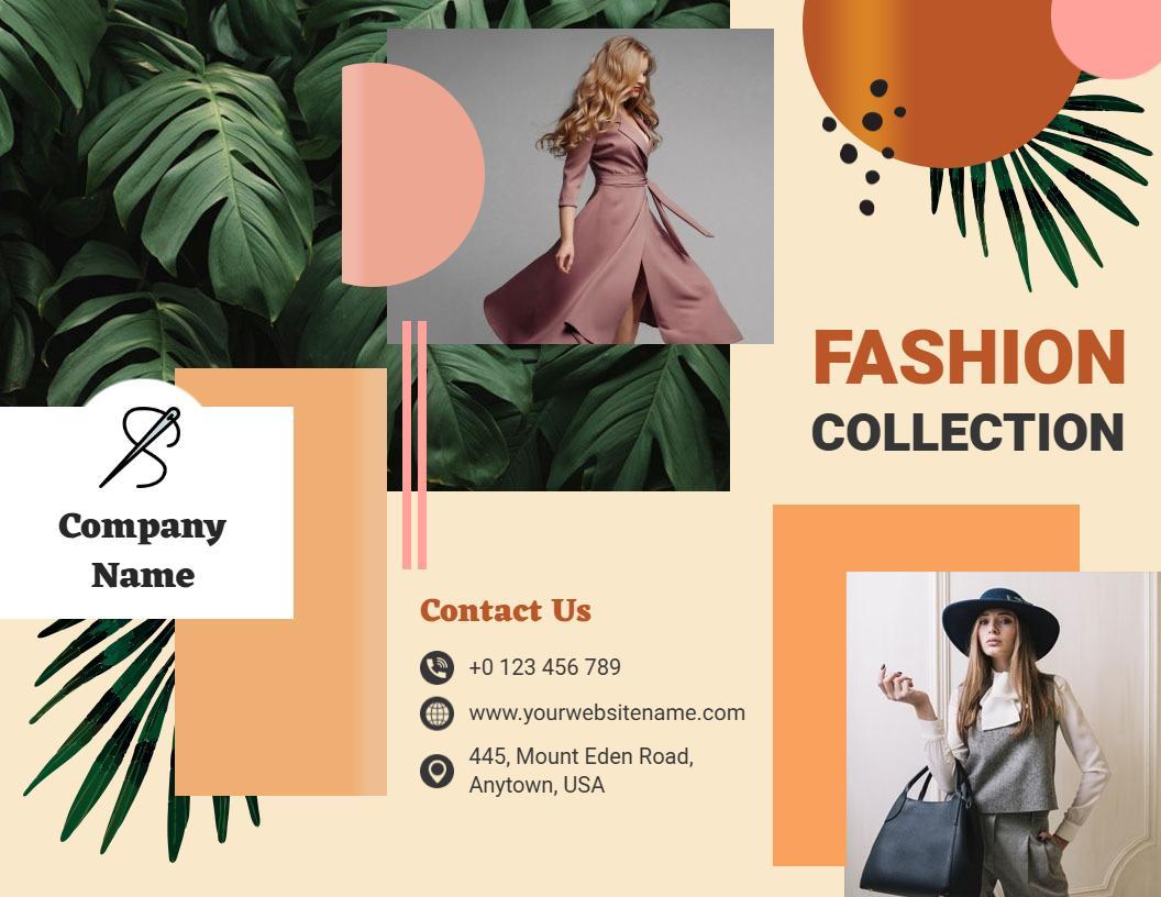 Trendy Fashion Collection Creative Brochure with Tropical Design Template