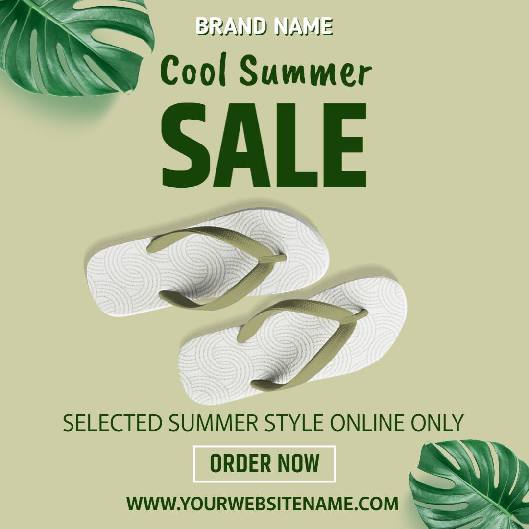 Trendy Green and White Flip Flops Cool Summer Sale Ad Template