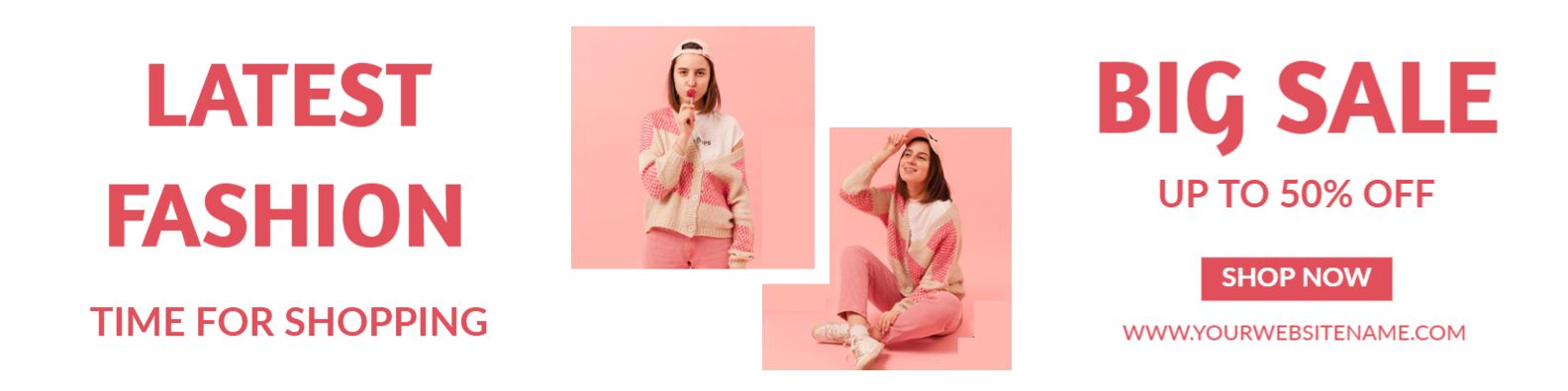 Trendy Pink Fashion Models Showcasing Stylish Outfits Banner Template