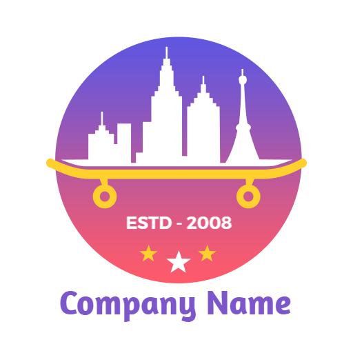 Trendy Purple and Pink Cityscape Skating Logo Template
