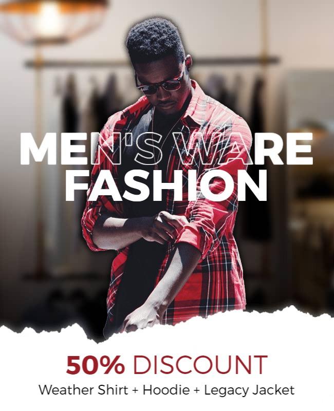 Trendy Red Casual Men's Fashion Sale Flyer Template