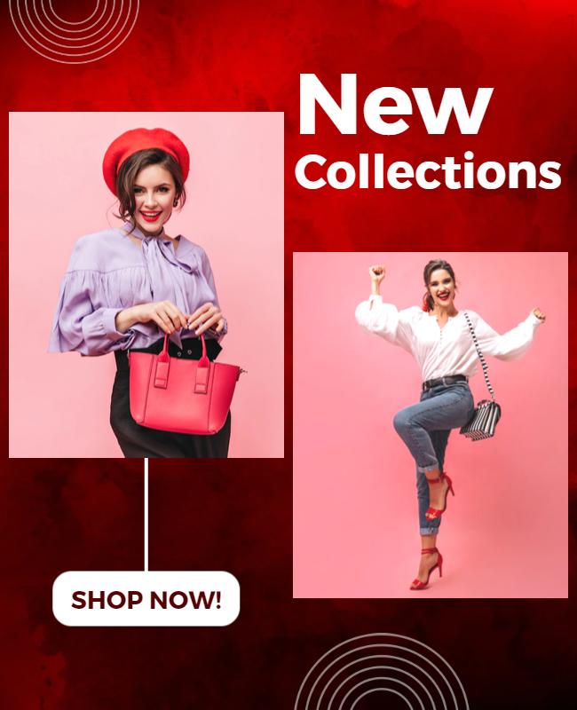 Trendy Red Fashion New Collections Shopping Poster Template