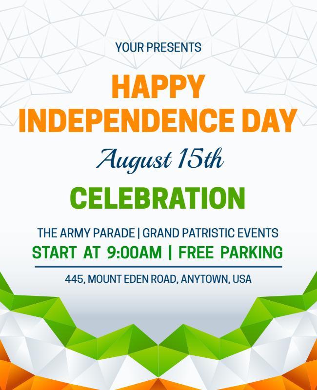 Triangular Green and Orange India Independence Day Celebration Flyer Template