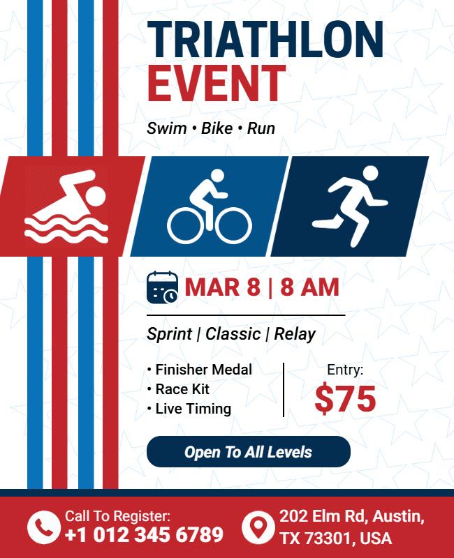 Triathlon Swim Bike Run Event Flyer Template