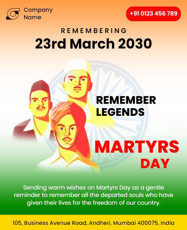 Tribute Green Martyrs Day Commemoration Poster Template
