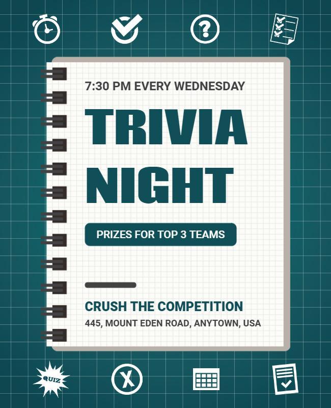 Fun Green Trivia Night Competition Flyer Template