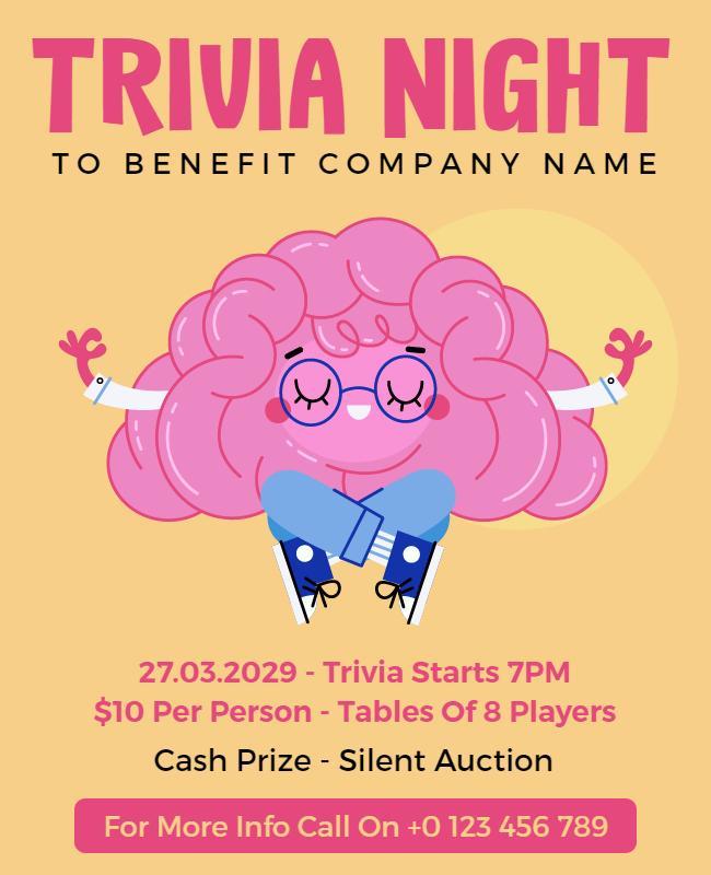 Playful Pink Trivia Night Fundraising Flyer Template