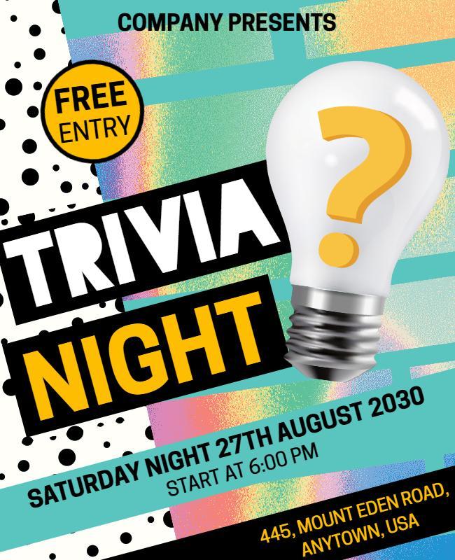 Colorful Retro Trivia Night with Light Bulb Flyer Template