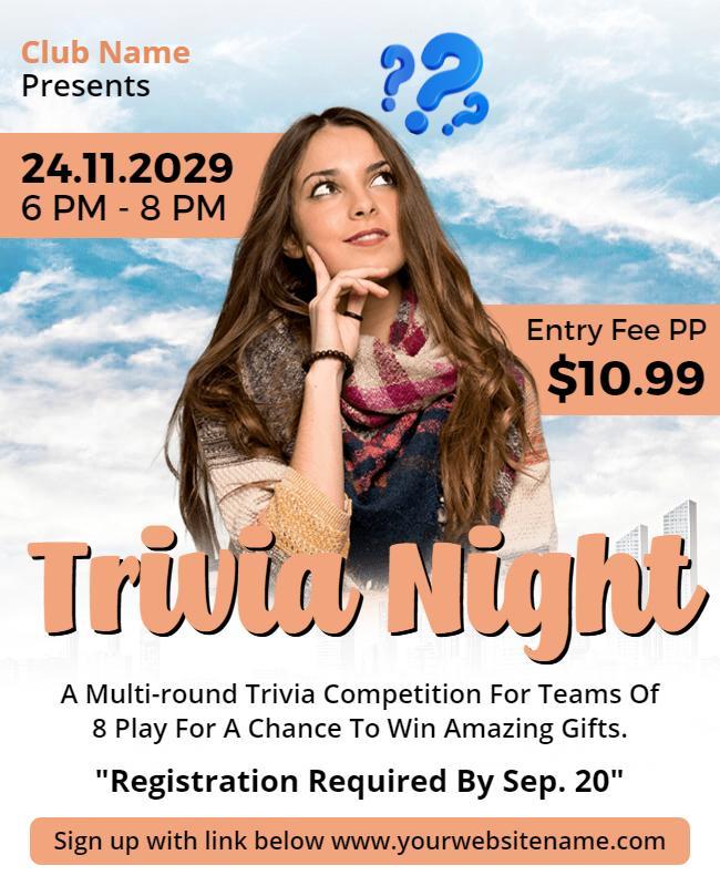 Playful Orange Trivia Night Competition Flyer Template