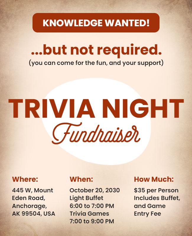 Fun Brown Themed Trivia Night Fundraiser Flyer Template