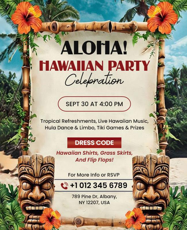 Tropical Aloha Hawaiian Party Flyer Template