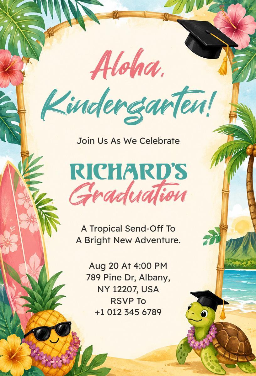 Tropical Aloha Kindergarten Graduation Celebration Invitation Template