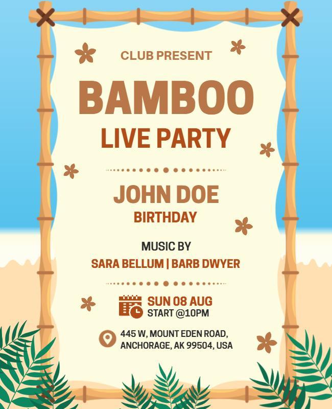 Tropical Bamboo Live Party Birthday Celebration Poster Template