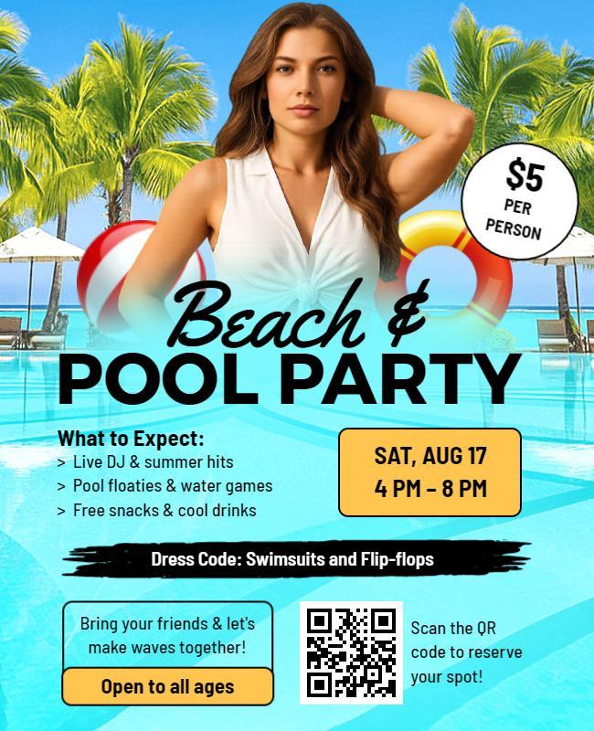 Tropical Beach and Pool Party Event Flyer Template