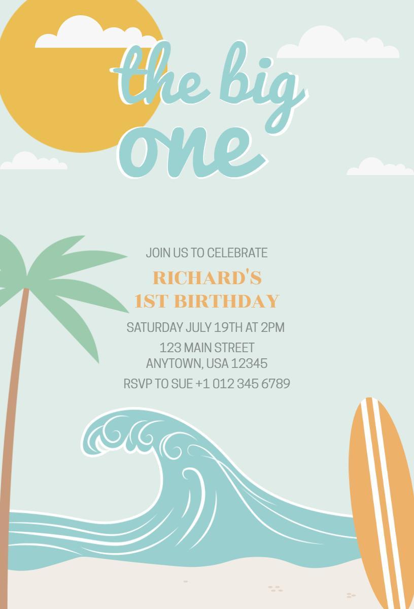 Tropical Beach Bash 1st Birthday Celebration Invitation Template