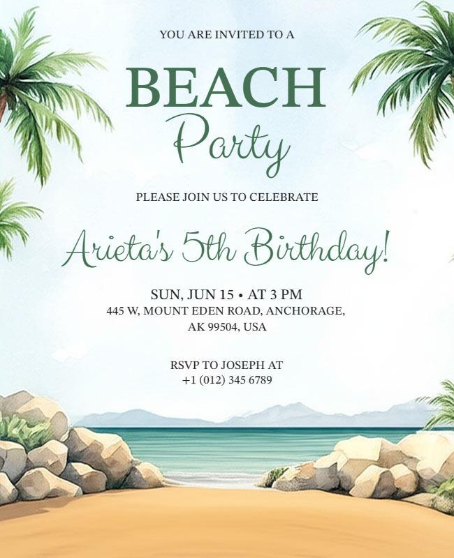 Tropical Beach Birthday Party Celebration Flyer Template