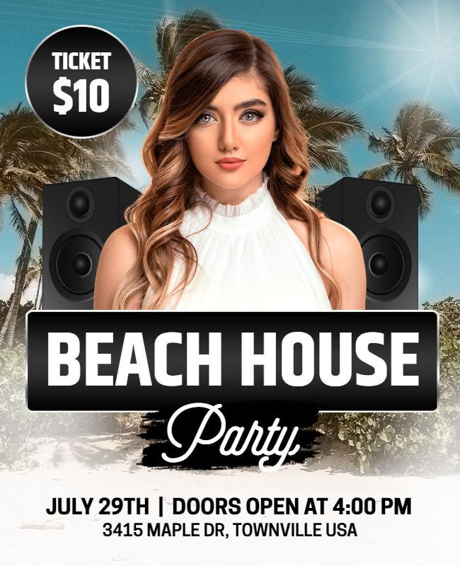 Tropical Beach House Party Event Flyer Template