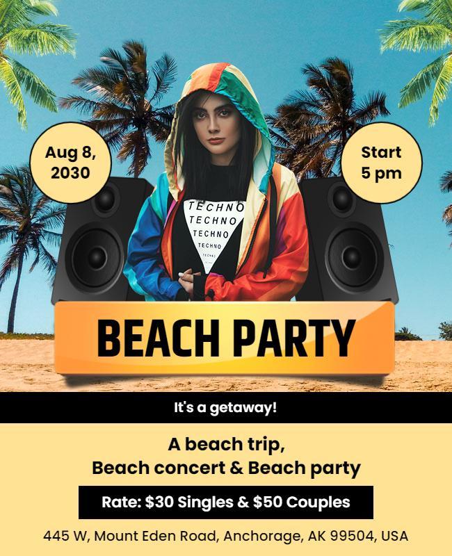 Tropical Beach Party and Concert Flyer Template