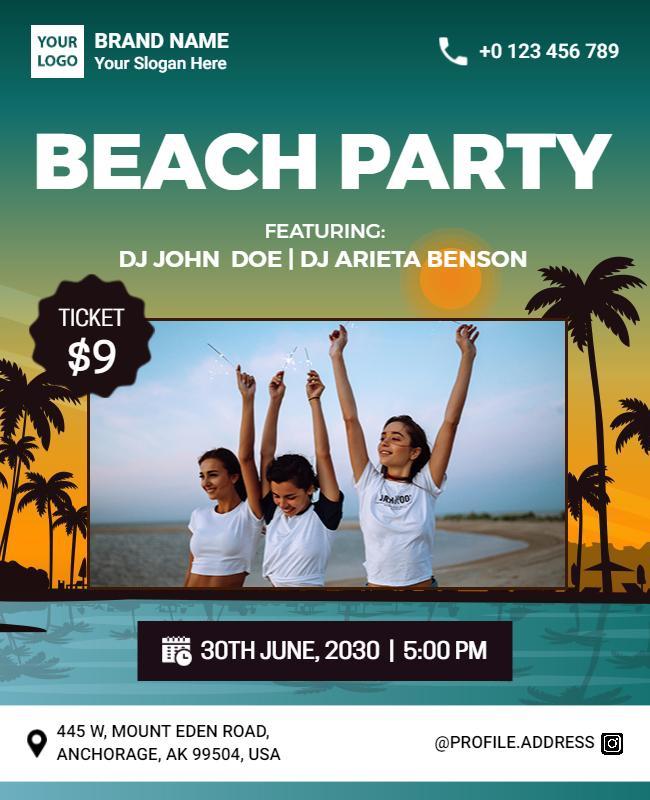 Vibrant Tropical Beach Party Celebration Flyer Template