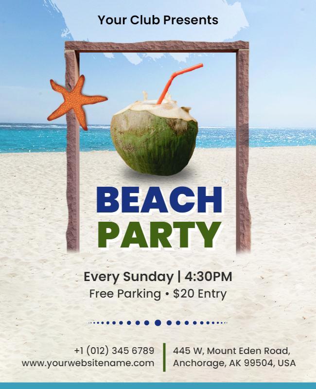 Tropical Beach Party with Coconut Drink Flyer Template