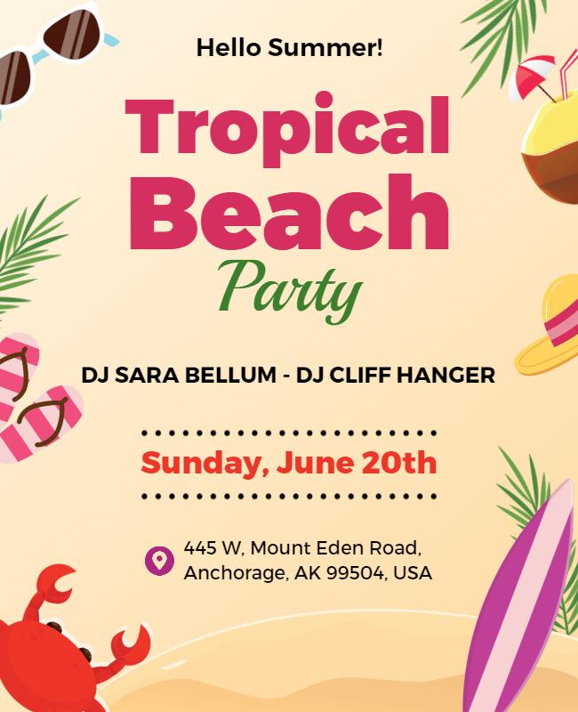 Tropical Colorful Summer Beach Party Flyer Template