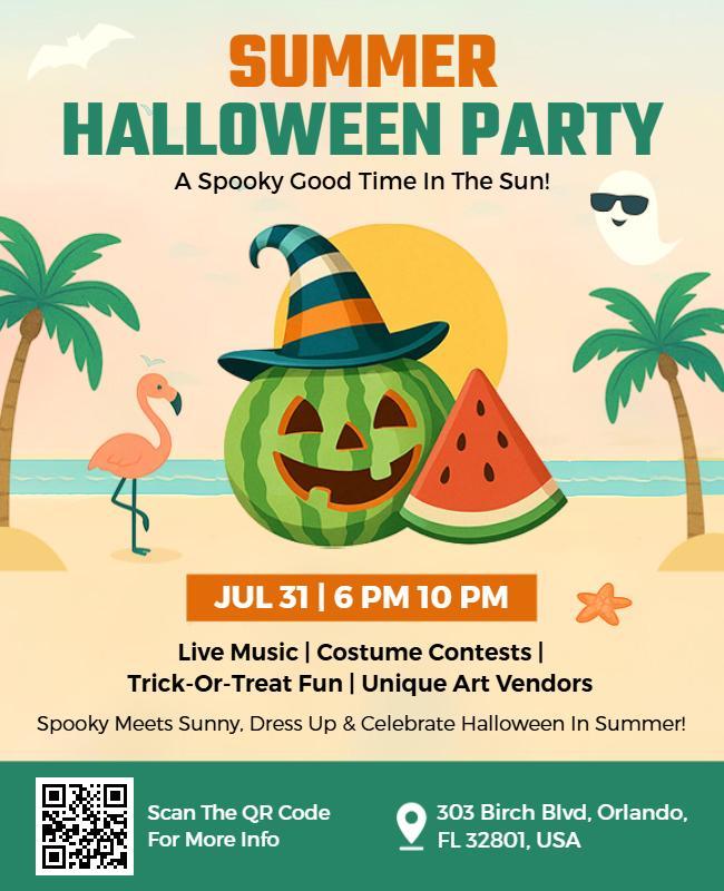 Tropical Beach Summer Halloween Celebration Flyer Template