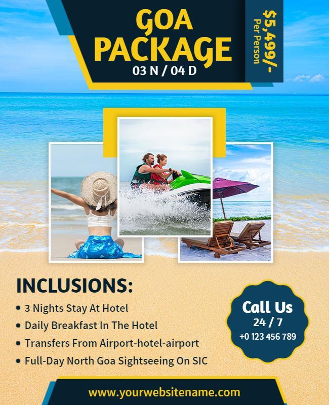 Vibrant Blue Tropical Goa Holiday Package Flyer Template