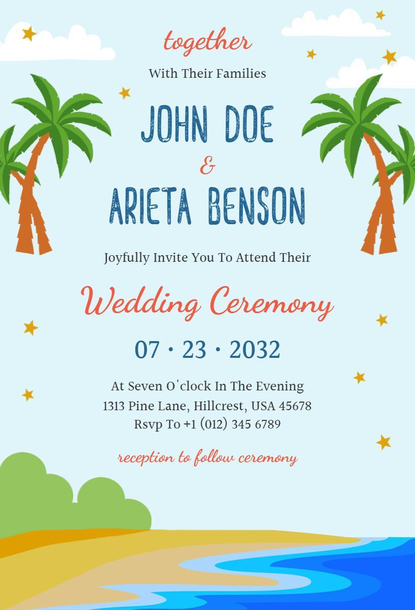 Tropical Beach Wedding Ceremony Celebration Invitation Template